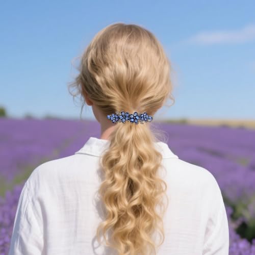 Blue Flower Rhinestone Hair Barrette Sparkly Crystal Hair Clip