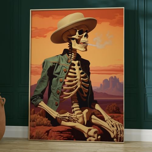 Retro Skeleton Smoking Canvas Print - 16x24 Inch Wall Art