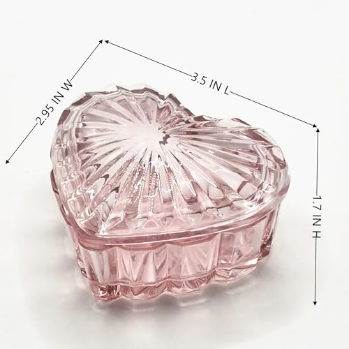 Heart Shaped Glass Jewelry Box for Rings & Earrings - Vintage Pink Organizer