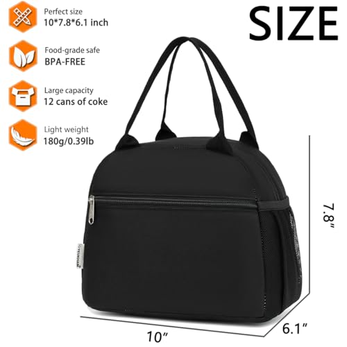 GYEUKHAM Insulated Lunch Bag for Women & Kids - Black, Large Capacity Tote