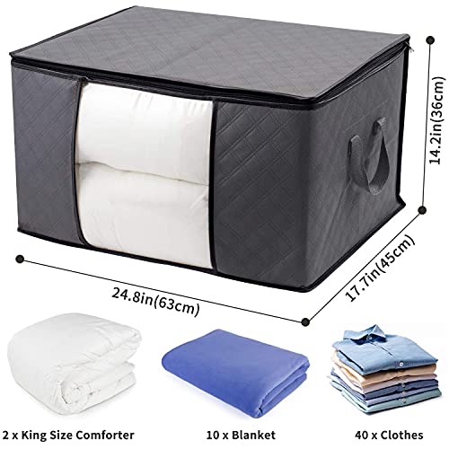 WISELIFE 3 Pack Large Grey Clothes Storage Bags 100L Foldable Organizers for Bedding & Clothing