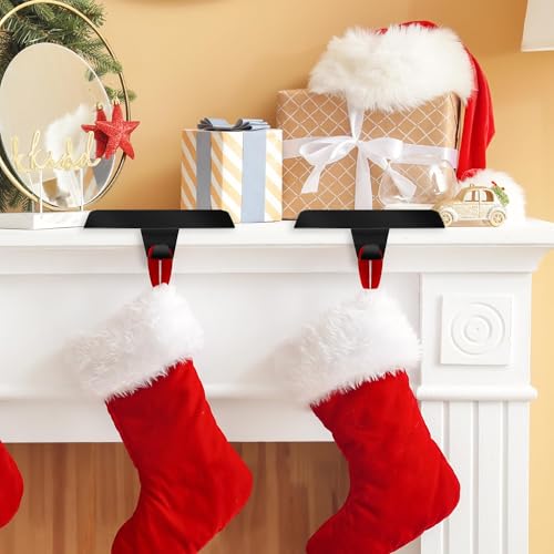 Black Christmas Stocking Holders Set of 4 Metal Mantle Hooks Fireplace Decor