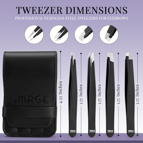 Precision Stainless Steel Tweezers Set 4-Piece with Leather Case
