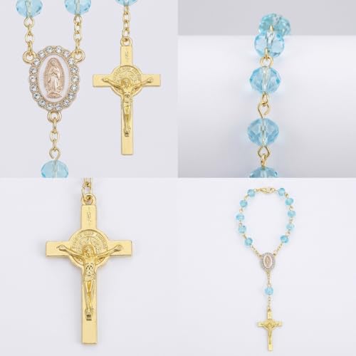 Elegant Blue Rosary Pendant for Car Rearview Mirror Hanger