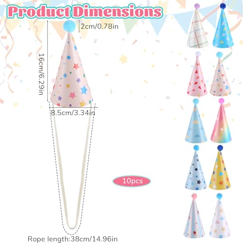 10 Pack Adjustable Party Hats for Pets - Mini Birthday Hats for Dogs & Cats
