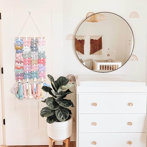 OAOLEER Hair Bow Holder Organizer for Girls - White with 8 Hooks