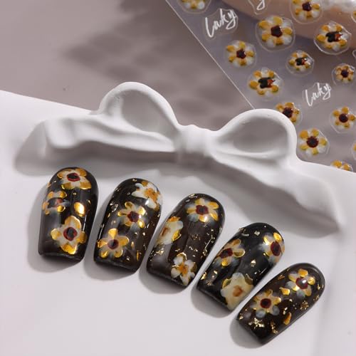 5D Embossed Floral Nail Art Stickers Self-Adhesive Spring Flowers Decals