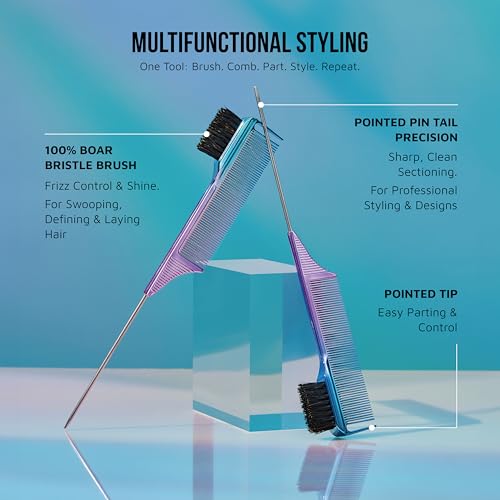 Kiss Colors & Care 3-in-1 Edge Comb Brush with Boar Bristles