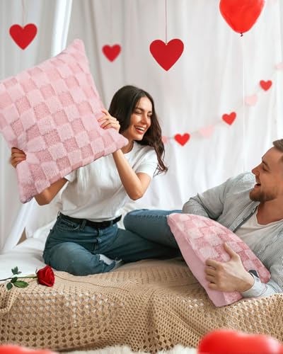 Valentine's Day Pillow Covers Set of 2 - 18x18 Inch Plush Faux Fur