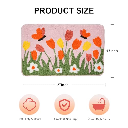 Spring Tulip Bath Mat - Non-Slip Bathroom Rug 17x27 Inch