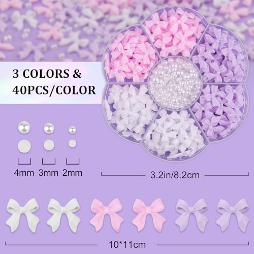 BELLEBOOST 3D Bow Nail Charms and Flatback Pearls Set with Tools