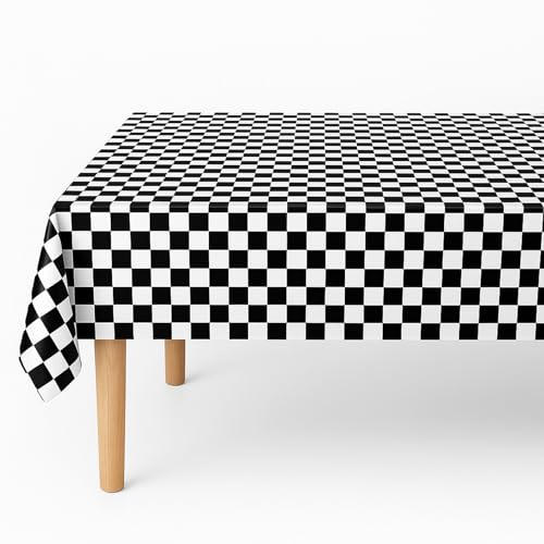 Black and White Checkered Plastic Tablecloths 4-Pack, 54x108 Inch Disposable Rectangle Table Cloth for Parties and Picnics