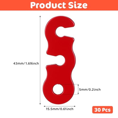 30 Pcs Guyline Tensioner Aluminum Alloy Guy Line Tensioners, Tent Rope Adjusters, Ultralight Cam Jam Cord Tighteners Paracord Tensioner for Outdoor Camping Hiking Backpacking Accessories (Red)