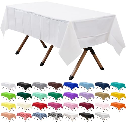 Premium White Plastic Tablecloth - 54 x 108 inches, 2 Pack
