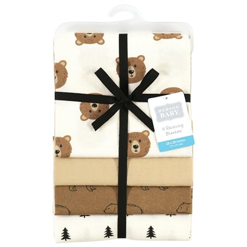 Hudson Baby Brown Bear Flannel Receiving Blanket, One Size