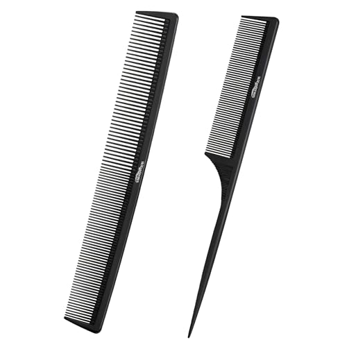 Carbon Fiber Teasing Comb Set Fine Tooth Hair Barber Combs 2Pcs