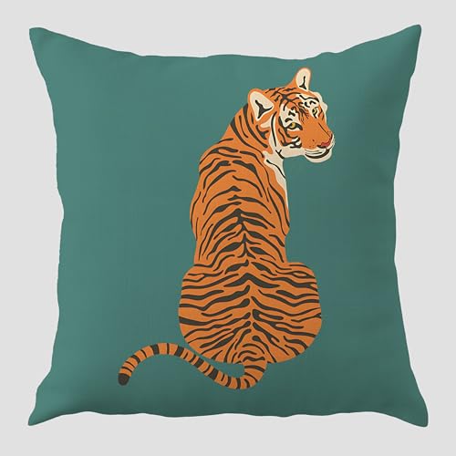 Tiger Throw Pillow Cover 18x18, Boho Flannel Decorative Case - Tiger-01