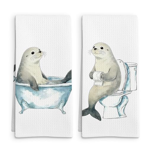 Seal Hand Towels Set - 16x24in Coastal Sea Animal Decorative Bath Towels