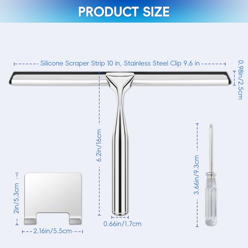 TZona 10-Inch Stainless Steel Shower Squeegee for Glass Doors and Mirrors
