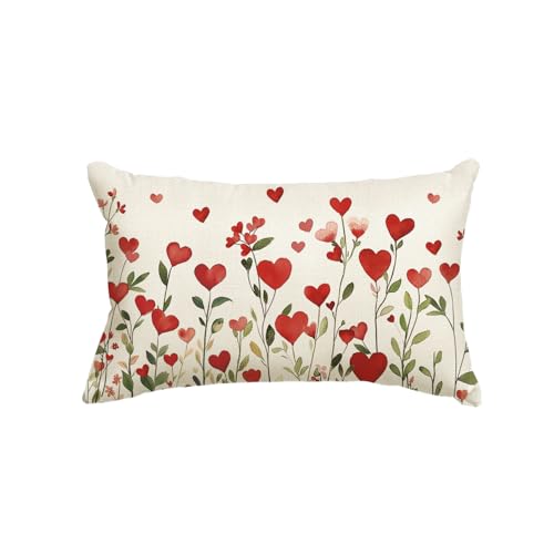 Valentine's Day Heart Floral Throw Pillow Cover, 12x20 Inch