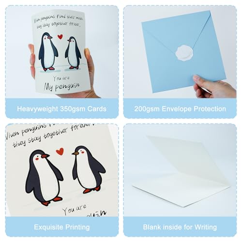 FloraSea Romantic Penguin Anniversary Card for Husband Wife and Couples