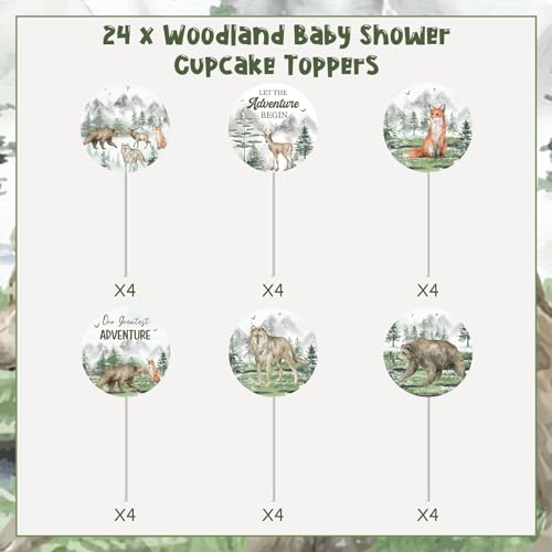 Woodland Adventure Baby Shower Cupcake Toppers - 24pcs