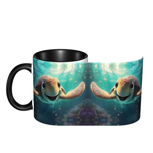 Turquoise Sea Turtle Coffee Mug 11oz Ceramic Tea Cup Funny Porcelain Gift