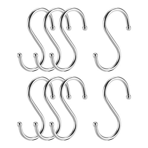 uxcell 2 Inch Stainless Steel S Hooks - 8pcs Multi-Purpose Hangers