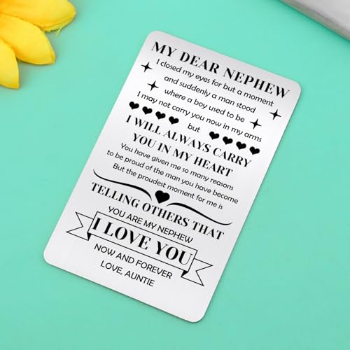 Nephew Gift Card from Aunt - Meaningful Stainless Steel Wallet Card for Birthday Christmas Graduation