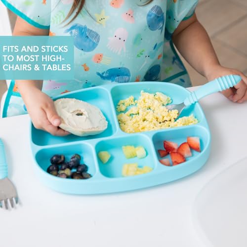 Bumkins Silicone Suction Plate for Toddlers - 5-Section Grip Dish in Blue