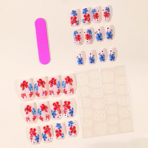 Independence Day Press on Nails Square Short 4th of July Fake Nails