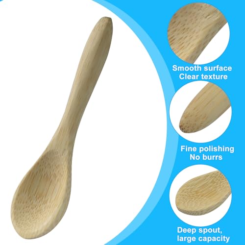 Mini Bamboo Wooden Spoons - 3.4 Inch, 4 Pcs for Cooking & Serving
