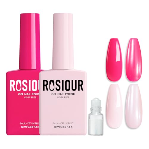 Rosiour HEMA-Free Pink Gel Nail Polish Kit with Chrome Powder