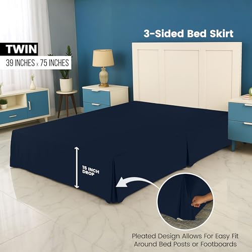 Utopia Bedding Twin Bed Skirt - Navy, 15-Inch Drop, Pleated