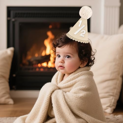 Beige Adjustable Birthday Hat for Kids - PUGPIU 1/2 Decorations