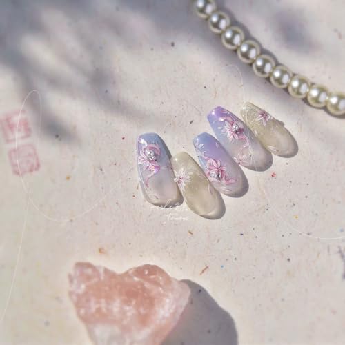 HORVEEN Holographic Floral Snake Nail Art Stickers Pink and White Decals