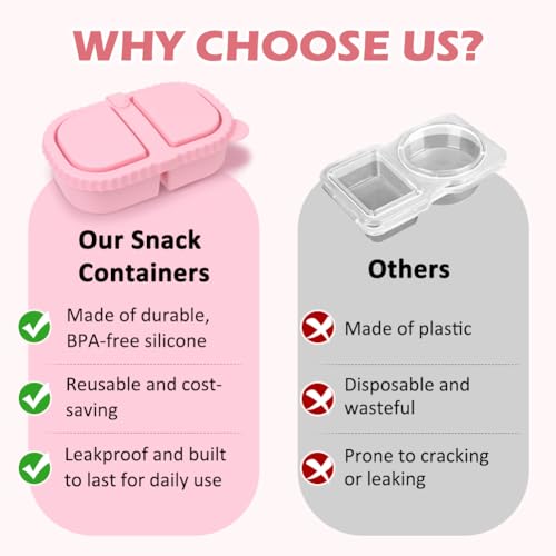 YQL 8 oz Silicone Snack Containers with Lids - 2 Pack, Pink & White
