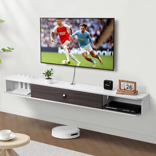 VEVOR Modern Floating TV Stand, 71'' Wall Mounted Media Console for 80 inch TVs, Floating Entertainment Center Under TV Shelf with Storage Cabinet for Bedroom & Living Room, White