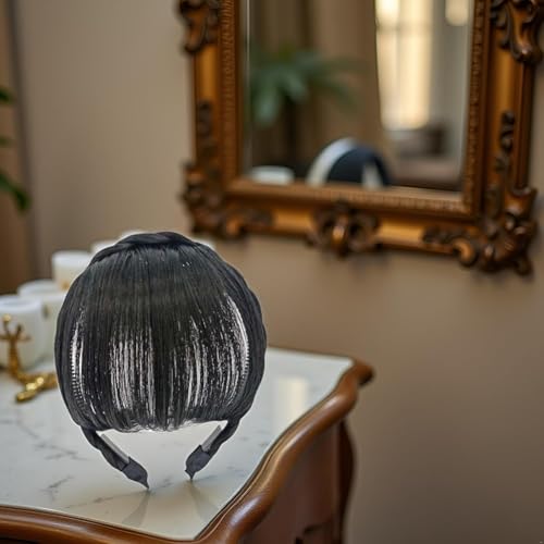 Black Clip-In Bangs Headband Synthetic Hair Piece for Women
