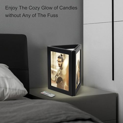 Black 5x7 Inch Three-Sided Photo Frame with Flameless Candles, Remote & Timer