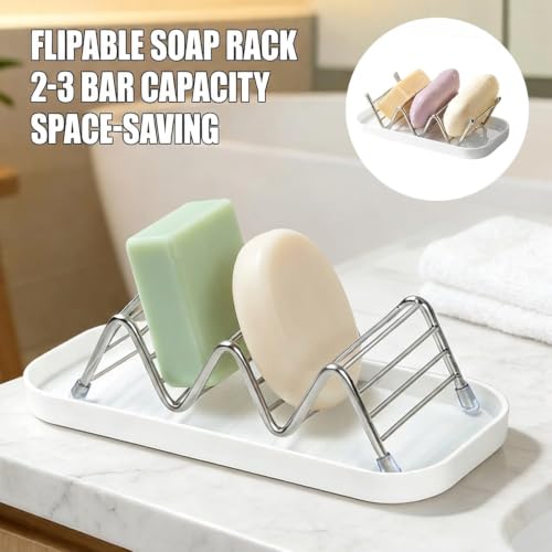 OZNER 304 Stainless Steel Wavy Soap Dish, M (7.4" x 3.2") Shower Soap Holder