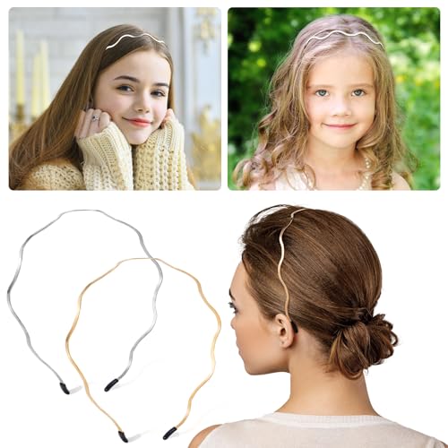 Metal Wavy Headbands for Women - Gold and Silver Hair Accessories 2 Pcs