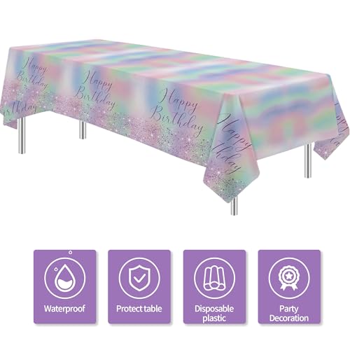 3 Pack Iridescent Purple Holographic Tablecloths - 86x55in