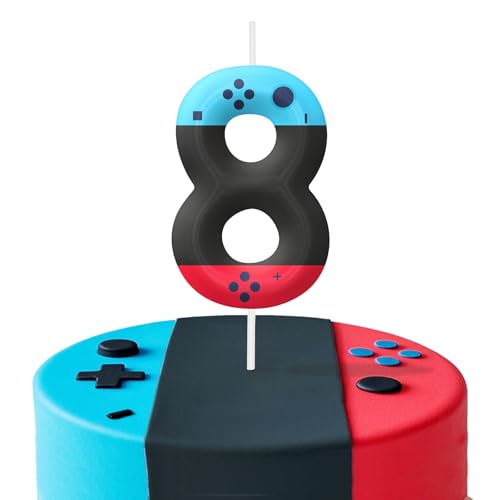 Video Game Birthday Candles Set - Red & Blue 8th Birthday Cake Topper
