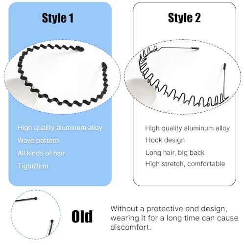 Metal Hair Bands for Men 2 Pack, Non-Slip Wave Headbands Black