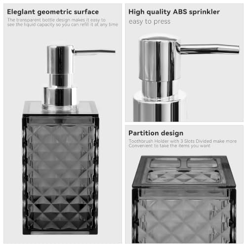 Seeatoo 2-Piece Bathroom Accessory Set, Grey Diamond Pattern Soap Dispenser
