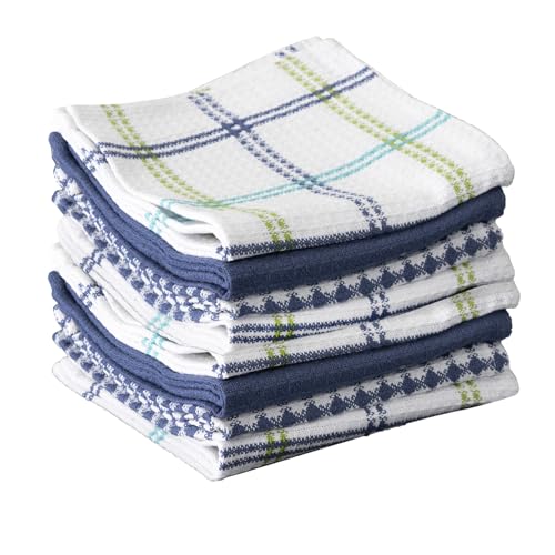 T-Fal 100% Cotton Waffle Dish Cloths - 12"x13" Absorbent Kitchen Towels, 8-Pack