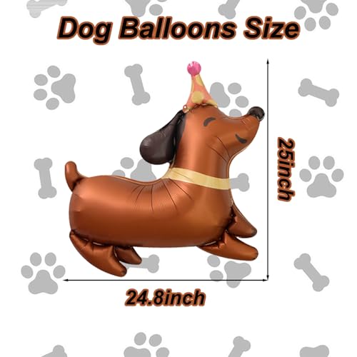 4 PCS Dachshund Dog Foil Balloons - Brown Puppy Birthday Decorations