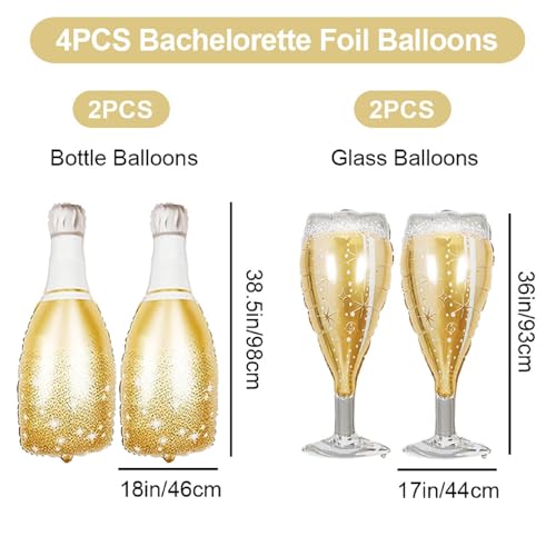 4-Piece Champagne Bottle and Glass Foil Balloon Set for Weddings