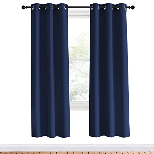 NICETOWN Navy Blackout Curtain Panels 34x70, Energy Saving Grommet Drapes